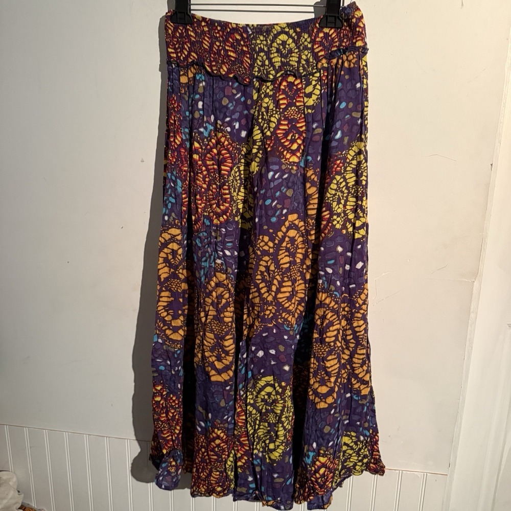 Funky People Small Wide Leg Pants Boho Patchwork Hippie‎ Pull On Elastic Waist